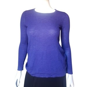 KENAR Womens 100% Merino Wool Long Sleeve Pull Over Blouse Blue Medium Layering